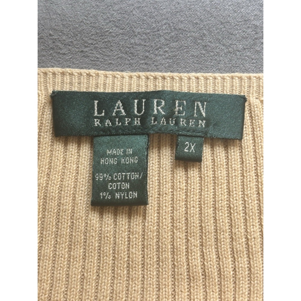 VTG 90s Lauren Ralph Lauren Womens Ribbed Boatneck Sweater 2XL Neutral Cotton - Picture 3 of 12
